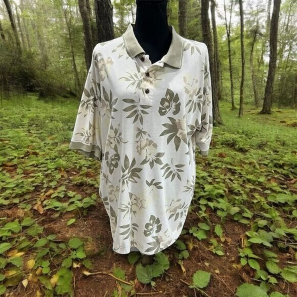 Windham Pointe Men's XL Polo Shirt Light Yellow Hibiscus‎ Floral Short Sleeve